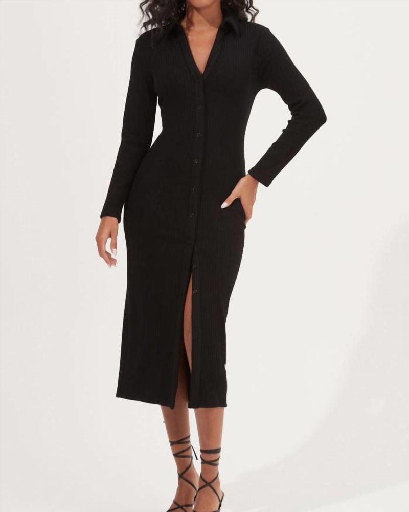 Front of a model wearing a size L Bransbury Dress in Black in Black by ASTR. | dia_product_style_image_id:337219